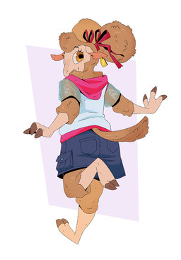 2_toes 3_fingers accessory anthro barefoot biped bottomwear bow_ribbon brown_body brown_fur clothed clothed_anthro clothed_female clothing cloven_hooves ear_piercing ear_tag eyebrows eyelashes feet female female_anthro fingers floppy_ears fully_clothed fully_clothed_anthro fully_clothed_female fur hair_accessory hair_bow hair_ribbon hooved_fingers hooved_plantigrade hooved_toes hooves horizontal_pupils iris jacket looking_at_viewer looking_back looking_back_at_viewer piercing plantigrade pupils rear_view ribbons shorts simple_background soles solo spread_toes toes topwear translucent translucent_clothing twintails_(hairstyle) wool_(fur) wool_hair yellow_eyes ruffu pepper_in_the_sandbox merina_(ruffu) meryl_(ruffu) bovid caprine domestic_sheep mammal merino_sheep sheep digital_drawing_(artwork) digital_media_(artwork)