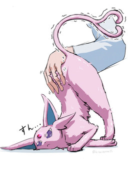 :< ambiguous/ambiguous ambiguous_gender arched_back ass_up big_ears black_inner_ear cheek_tuft duo erogenous_tail facial_tuft feral feral_focus forehead_gem forked_tail fur gem hand_on_butt interspecies multi_tail patting_butt petting purple_body purple_eyes purple_fur shadow shaking simple_background solo_focus tail text trembling tuft unusual_anatomy unusual_tail white_background hisuizorua25 nintendo pokemon eeveelution espeon felid feline generation_2_pokemon human mammal pokemon_(species) 3:4 artist_name hi_res japanese_text shaded translated