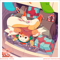 candy candy_cane clothing dessert female feral fireplace firewood food genitals gift holidays inside legwear solo soot spread_vulva spreading stockings tape text vulva vulva_spreading_tape conditional_dnp insomniacovrlrd christmas passiontail_isle jenny_(insomniacovrlrd) fliwirrel_(insomniacovrlrd) mammal 2025 hi_res url