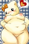 anthro belly breasts female genitals half-closed_eyes hand_on_belly hand_on_own_belly low-angle_view narrowed_eyes nipples obese overweight overweight_female pussy solo tanukimodoki hello_kitty_(series) sanrio mimmy_white domestic_cat felid feline felis mammal