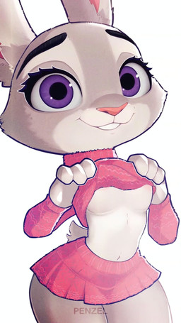 anthro bottomwear breasts christmas_clothing clothed clothing clothing_lift female front_view fur grey_body grey_fur holidays looking_at_viewer miniskirt navel nipples pink_nose purple_eyes shirt shirt_lift simple_background skirt solo text topwear under_boob white_background penzel christmas disney zootopia judy_hopps lagomorph leporid mammal rabbit 2026 9:16 animated hi_res loop no_sound short_playtime webm