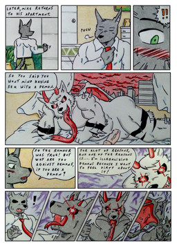 2_horns 5_fingers anthro apartment balls barazoku bed bedroom belly biceps big_muscles black_body black_fur black_nose bleak_ambiance blush blush_lines bodily_fluids bottomwear carpet city cityscape claws clothed clothing comic_panel corruption demonic demonic_eyes demonification dialogue door drooling evil_face evil_grin evil_look eyes_closed fingers fur furniture genitals glowing glowing_eyes green_bottomwear green_clothing green_eyes hand_on_head horn humanoid_genitalia humanoid_penis inside long_tongue looking_at_viewer lying male manly markings membrane_(anatomy) membranous_wings musclegut muscular muscular_anthro muscular_arms muscular_legs muscular_male necktie nude nude_anthro nude_male on_bed open_mouth opening_door opening_shirt overweight pecs penis possession red_eyes red_horn red_necktie red_sky ripping_clothing saliva sharp_teeth shirt sky smile speech_bubble spread_wings surprised sweat sweatdrop tail tattoo teeth text thick_penis tongue tongue_out topwear torn_clothing transformation transformation_sequence transformation_through_magic vase vein veiny_penis white_body white_clothing white_fur white_shirt white_topwear window window_curtains wings dashthefox canid canine canis demon jackal mammal absurd_res colored_pencil_(artwork) comic english_text hi_res traditional_media_(artwork)