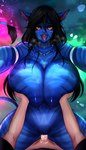 alien_world anthro anthro_penetrated big_breasts black_hair blue_body blue_skin bodily_fluids breast_squish breasts cowgirl_position cum cum_in_pussy cum_inside detailed_background dominant dominant_female duo erection female female_penetrated first_person_view from_front_position genital_fluids genitals hair hand_on_breast huge_breasts human_on_anthro human_penetrating human_penetrating_anthro interspecies jewelry larger_female male male/female male_on_anthro male_on_bottom male_penetrating male_penetrating_female necklace nipples nude on_bottom on_top open_mouth pandora_(planet) passionate penetration penile penis pussy sex size_difference smaller_male squish stripes thick_thighs tongue tongue_out vaginal vaginal_penetration wide_hips yellow_eyes norakaru james_cameron's_avatar alien felid feline human mammal na'vi absurd_res hi_res