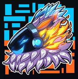 abstract_background anthro chest_tuft female fire fluffy fur hair ice machine open_mouth open_smile protogen_visor smile solo tuft white_body white_fur sheecktor elemental_creature protogen bust_portrait digital_media_(artwork) hi_res portrait