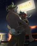 anal anal_penetration anthro anthro_on_anthro anthro_penetrated anthro_penetrating anthro_penetrating_anthro antlers balls brown_body brown_fur butt clenched_teeth clothing duo erection fur genitals hat hat_only headgear headgear_only headwear headwear_only horn humanoid_genitalia humanoid_penis intraspecies male male/male male_penetrated male_penetrating male_penetrating_male mostly_nude night outside outside_sex penetration penile penile_penetration penis penis_in_ass redneck sex short_tail sky stand_and_carry_position standing standing_sex star tail tattoo teeth truck_stop trucker_hat mobilemutt deer mammal hi_res