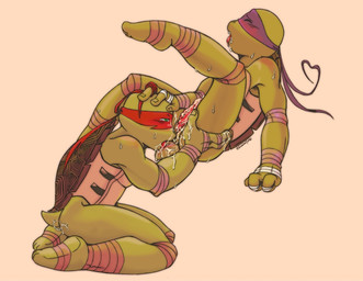 animal_genitalia anthro anus bodily_fluids butt cum cum_on_penis cum_string duo erection eyes_closed genital_fluids genital_slit genitals hand_on_head licking licking_another licking_partner male male/male mask narrowed_eyes open_mouth penis saliva saliva_string shell simple_background sitting slit_penis spread_legs spreading sweat sweatdrop tail tail_lick tongue tongue_out relatedturtles teenage_mutant_ninja_turtles donatello_(tmnt) raphael_(tmnt) reptile scalie turtle digital_media_(artwork) hi_res brother_(lore) brothers_(lore) incest_(lore) sibling_(lore)