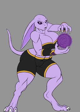 anthro ball big_breasts big_ears breasts claws clothing energy female huge_breasts looking_at_viewer magic nipple_outline nipples pose power purple_body purple_eyes purple_skin solo thick_thighs tight_clothing wide_hips karnator vitari_nefari_(karnator) alien absurd_res hi_res