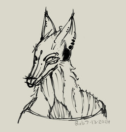 4_eyes ambiguous_gender anthro bridge_piercing clothed clothing ear_chain ear_piercing ear_ring ear_stud ear_tuft eyebrow_piercing eyebrow_ring eyebrow_whiskers facial_piercing fluffy gauged_ear looking_at_viewer multi_eye multiple_ear_piercings multiple_eyebrow_piercings nose_piercing nose_ring piercing ring_piercing scar scratches septum_piercing septum_ring shoulder_scar solo topwear tuft whiskers babbage yote_(babbage) alien canid mammal 2024 bust_portrait dated digital_drawing_(artwork) digital_media_(artwork) low_res portrait signature sketch male_(lore)