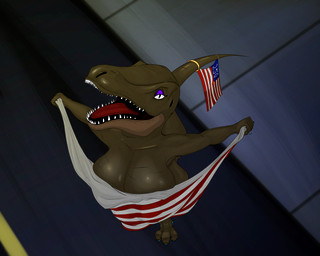 american_flag anthro big_breasts big_butt big_tail breasts butt covering eyeshadow female flag flag_(object) glistening glistening_body glistening_breasts high-angle_view holding_flag holding_object holidays looking_up makeup open_mouth sharp_teeth smile solo tail teeth united_states_of_america heelipmo 4th_of_july dinosaur prehistoric_species reptile saurischian scalie theropod tyrannosaurid tyrannosauroid tyrannosaurus tyrannosaurus_rex absurd_res colored digital_drawing_(artwork) digital_media_(artwork) hi_res shaded