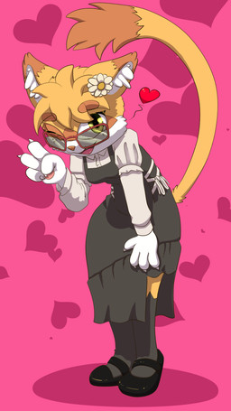 accessory anthro cat_tail claws clothing dress eyewear female flower flower_in_hair fluffy fluffy_ears fluffy_tail footwear glasses hair hair_accessory heart_symbol plant pose rectangular_glasses shoes socks solo tail toony turkojar domestic_cat felid feline felis mammal 9:16 hi_res pinup