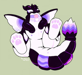 4_toes ambiguous_feral ambiguous_gender black_body black_horn black_skin black_tail black_wings countershading eyes_closed feet feral handpaw hindpaw horn markings multicolored_wings neck_markings overweight overweight_feral pawpads paws pink_pawpads plushie presenting_pawpads purple_body purple_markings purple_tail purple_tail_tuft solo tail tail_markings tail_tuft text toes tuft white_body white_countershading white_skin white_tail white_wings wings birdpaw_(artist) mythology animate_inanimate aquatic cetacean dolphin dragon living_plushie mammal mythological_creature mythological_scalie oceanic_dolphin orca scalie toothed_whale 2025 artist_name dated digital_drawing_(artwork) digital_media_(artwork) full-length_portrait hi_res portrait