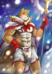 abs anthro biped bulge clothed clothing gender_symbol gender_symbol_tattoo holding_object male male_symbol male_symbol_tattoo muscular muscular_anthro muscular_male pecs pose simple_background skimpy solo standing symbol tattoo yern final_fantasy square_enix mage_(final_fantasy) white_mage_(naruever) canid canine canis domestic_dog mammal white_mage_(final_fantasy)