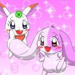 :3 anthro blush brown_eyes chest_tuft clover_(plant) duo eyelashes female fur gesture heart_symbol japanese long_ears pink_body pink_fur plant purple_eyes shamrock short_fur smile tuft waving white_body white_fur くりか happy_happy_clover pixiv sayuri_tatsuyama clover_(happy_happy_clover) mallow_(happy_happy_clover) domestic_rabbit lagomorph leporid lop_rabbit mammal oryctolagus rabbit 1:1 low_res