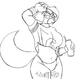 anthro female solo aidantheredpanda gta_vi_cover_girl luna_the_raccoon mammal procyonid raccoon sketch