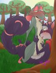 belly_lick blush buddy_(the_nut_job) duo entwined_tails feral foxywolxy fur grass half-closed_eyes kneeling licked_silly licking male male/male mammal murid murine narrowed_eyes nude outside plant rat rodent sciurid sitting surly tail tail_coil tongue tree tree_squirrel