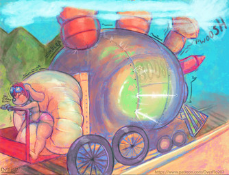 anthro blush close_to_bursting clothing diaper excessive_feces eyewear feces glasses hyper hyper_feces hyper_soiling male scatplay soiled_diaper soiling solo straining train unclean_diaper used_diaper vehicle overflo207 flo_(overflo207) canid canine canis domestic_dog mammal absurd_res hi_res
