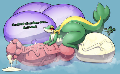 balls big_balls big_butt big_penis bodily_fluids butt condom cum excessive_cum excessive_genital_fluids filled_condom genital_fluids genitals huge_balls huge_butt huge_penis hyper hyper_balls hyper_butt hyper_genitalia hyper_penis male musk penis sexual_barrier_device sweat thick_thighs snekkobean nintendo pokemon generation_5_pokemon pokemon_(species) snivy absurd_res hi_res