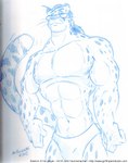 abs anthro biceps biped clothed clothing eyewear fur glasses hair male muscular muscular_anthro muscular_male navel pecs solo standing tail text toony underwear underwear_only cooner exatron cheetah felid feline mammal 2007 english_text monochrome signature sketch url