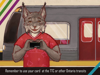 anthro canada ears_up eyebrows fur grey_body grey_fur looking_at_viewer male open_mouth smile smiling_at_viewer solo teeth teeth_showing text train vehicle yellow_eyes reynard_goodfellow felid feline lynx mammal english_text hi_res