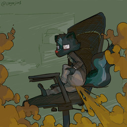3_toes accessory anthro barefoot black_body black_fur black_suit_jacket black_tail blush bottomwear brown_fart_cloud brown_necktie businesswear chair claws clothed clothed_anthro clothed_male clothing collared_shirt dress_shirt eyewear fart fart_cloud feces feet fur furniture glasses green_necktie grey_body grey_bottomwear grey_clothing grey_fur grey_pants grey_shirt grey_tail grey_topwear inside male male_anthro male_farting multicolored_body multicolored_fur multicolored_necktie necktie office_chair opaque_glasses pants pink_nose rectangular_glasses shart shirt sitting slacks snout soiling solo suit_jacket tail toe_claws toes topwear two_tone_body two_tone_fur two_tone_necktie two_tone_tail white_claws window usagaijin mammal mephitid skunk 1:1 2020 hi_res signature