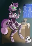 anthro female glowing glowing_eyes horn machine solo tools dragonburn friendship_is_magic hasbro my_little_pony mythology sweetie_belle_(mlp) sweetie_bot_(mlp) equid equine mammal mythological_creature mythological_equine robot unicorn hi_res