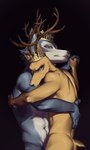 crown dancing duo headgear hug male male/male nude pose tsupunya beastars legoshi_(beastars) louis_(beastars) canid canine canis cervine deer mammal red_deer wolf absurd_res hi_res