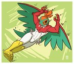 anthro bulge claws feathers feet green_body green_feathers male multicolored_body multicolored_feathers orange_body orange_feathers red_body red_feathers soles white_body white_feathers wings yellow_claws yellow_feet yellow_legs megawolf77 nintendo pokemon generation_6_pokemon hawlucha pokemon_(species) 2019 absurd_res hi_res