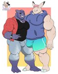 1ceberg absurd_res aloha_shirt anthro big_pecs bulge clefable clock clothed clothing detailed_bulge duo ear_piercing ear_ring generation_1_pokemon gengar hi_res hoodie male male/male mammal musclegut muscular muscular_male nintendo pattern_clothing pattern_shirt pattern_topwear pecs piercing pokemon pokemon_(species) ring_piercing shirt sleeveless_hoodie slightly_chubby standing tight_clothing topwear watch