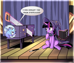 book cape clothing curtains duo female feral fur hair hat headgear headwear horn levitation magic_wand multicolored_hair purple_body purple_eyes purple_fur purple_hair quadruped saw stage tail text tools two_tone_hair wizard_hat ponykillerx friendship_is_magic hasbro my_little_pony mythology trixie_(mlp) twilight_sparkle_(mlp) equid equine mammal mythological_creature mythological_equine unicorn 2012 english_text hi_res