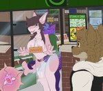 against_surface anthro big_breasts bite blue_hair bodily_fluids breast_squish breasts breasts_on_glass cum cum_in_pussy cum_inside duo exhibitionism female food from_behind_position fur genital_fluids green_eyes hair horn impregnation interspecies interspecies_impregnation male male/female on_glass ovum ovum_with_heart penetration pink_body public public_nudity public_sex purple_body purple_fur sex size_difference sperm_dominating_ovum squish store text vaginal vaginal_penetration womb_tattoo pampassa frog_shop_(polish_shop) alyx_(oli) zitra canid canine canis domestic_dog fish kobold mammal marine scalie shark absurd_res hi_res polish_text