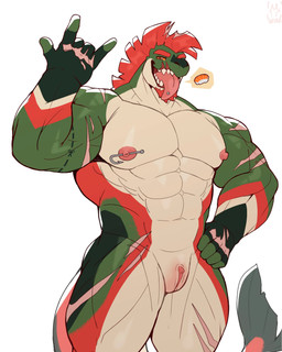 andromorph anthro beard big_clitoris big_muscles big_pecs clitoris eyebrows facial_hair fin fish_hook fish_hook_piercing front_view genitals goatee hair hand_on_hip hook intersex looking_at_viewer manly muscular muscular_andromorph muscular_anthro muscular_intersex nipple_piercing nipples nude_anthro pecs piercing red_eyebrows red_hair scar solo tail tail_fin vulva seikoarts aquatic fish salmon salmonid_(fish) 4:5 absurd_res hi_res