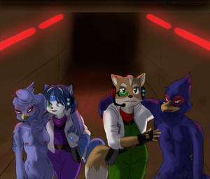 5_fingers anthro arm_support black_nose blue_body blue_feathers blue_fur blue_hair bodily_fluids bottomwear breasts bruised clothed clothed_anthro clothed_female clothed_male clothing fangs feathers feet female fingerless_gloves fingers fur gloves group hair handwear humanoid_hands jacket male multicolored_body multicolored_fur nude nude_anthro nude_female nude_male orange_body orange_fur pants rescue sweat tail talons teeth toes topwear two_tone_body two_tone_fur walking white_body white_fur white_hair missebony nintendo star_fox falco_lombardi fox_mccloud krystal_(star_fox) stella_(missebony) avian bird canid canine fox mammal hi_res