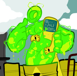 breasts butt clothing duo female hazmat_suit male not_furry nude radiation simple_background bobabunnibeans cyclops