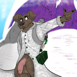 anthro ball_tuft balls big_penis bottomless clothed clothing flaccid genitals gesture hand_gesture male penis pointing snow solo tuft syromutt canid canine canis domestic_dog mammal molosser mountain_dog saint_bernard 1:1 hi_res