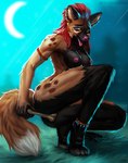 anthro barefoot biped blue_eyes bone breasts feet female genitals moon nipples nude outside pink_nose pink_tongue pussy solo tongue sleepyhelen canid canine mammal 2021 hi_res