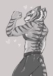 anthro biceps bottomwear bra breasts clothing female flexing flexing_bicep flexing_muscles fur looking_at_viewer muscular muscular_anthro muscular_female pants showing_off_muscles simple_background smile solo striped_body stripes tail tongue tongue_out underwear zzommie dreamworks kung_fu_panda master_tigress felid mammal pantherine tiger digital_media_(artwork) hi_res