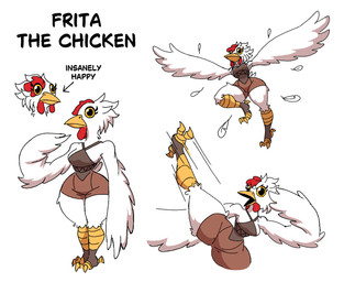 action_pose anthro beak big_butt big_eye big_pupils breasts butt eyelashes feathered_wings feathers female flying kick open_beak open_mouth pose pupils simple_background small_breasts solo spread_wings thick_thighs white_background wide_hips wings diegutan frita_the_chicken avian bird chicken galliform phasianid hi_res model_sheet