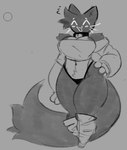 ^w^ anthro arm_tuft bell bell_collar belly big_breasts black_body black_clothing black_collar black_ears black_fur black_tail black_thong black_tuft black_underwear breasts clothing collar crotch_tuft eyebrows feet female female_anthro fluffy fluffy_tail footwear fur grey_background hand_on_hip head_tuft multicolored_body multicolored_breasts multicolored_fur navel open_mouth open_smile shoulder_tuft simple_background smile socks tail thick_thighs thong toeless_footwear toeless_socks tuft two_tone_body two_tone_breasts two_tone_fur underwear whiskers white_belly white_breasts white_clothing white_eyebrows white_eyes white_feet white_footwear white_mouth white_socks white_whiskers wide_hipped_female wide_hips sewer_seaph maxie_(starreuges) domestic_cat felid feline felis mammal monochrome sketch