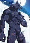 abs anthro balls biceps claws crotch_tuft detailed_background fangs flaccid foreskin fur genitals humanoid_genitalia humanoid_penis male moon muscular muscular_anthro muscular_male night nude outside pecs penis solo teeth tuft vein veiny_penis waterfall aledonrex elden_ring fromsoftware blaidd_(elden_ring) canid canine canis mammal wolf hi_res