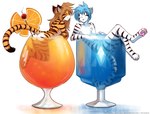 2023 adobe_photoshop_(artwork) alcohol alternate_species anthro arm_tuft beverage blep blue_eyes blue_hair brown_hair butt chest_tuft cocktail_garnish colored conditional_dnp container cup digital_media_(artwork) digitigrade drinking_glass duo eyes_closed felid female flora_(twokinds) fur furrification glass glass_container glass_cup hair hi_res in_beverage keidran long_hair male mammal nude orange_body orange_fur pantherine partially_submerged pawpads short_hair shoulder_tuft smile striped_body striped_fur stripes tail tiger tiger_trace tom_fischbach tongue tongue_out tuft twokinds white_body white_fur