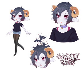 anthro black_clothing black_hair chibi clothed clothing collar grey_body grey_ears hair horn male open_mouth pink_eyes simple_background solo white_background shalti8352 bat bovid caprine mammal vampire 2022 digital_media_(artwork) hi_res