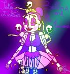 ballerina ballet black_eyes bottomwear clothed clothing crown ear_piercing eyebrows eyelashes eyes_closed eyeshadow female glowing hair headgear light lipstick machine makeup not_furry open_mouth piercing puppet purple_hair simple_background skirt smile text tiara underwear yellow_eyes dashiathebunny five_nights_at_freddy's scottgames sister_location ballora_(fnafsl) minireena_(fnafsl) animatronic human humanoid mammal robot 2016 english_text signature