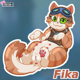 animal_ears anus butt eyelashes eyewear eyewear_on_head female feral fur genitals goggles green_eyes inner_ear_fluff looking_at_viewer multi_nipple multicolored_body nipples orange_body orange_fur pawpads pupils quadruped simple_background solo tail text tuft vulva pankatares blizzard_entertainment overwatch fika_(overwatch) domestic_cat felid feline felis mammal 1:1 digital_media_(artwork) low_res pixel_(artwork)