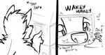 anthro bed boop building duo furniture house macro shatter size_difference surprise waking_up window arrwulf black_and_white monochrome