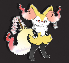 3_fingers 3_toes accessory alternate_form ambiguous_anthro ambiguous_gender anthro arm_tuft armwear big_tail biped black_background black_body black_fur cheek_tuft chest_tuft clothing digitigrade dipstick_tail drop_shadow elbow_gloves facial_tuft feet fingerless_gloves fingers fishnet_clothing fishnet_gloves fishnet_handwear flat_chested front_view fur gloves hair_accessory hand_on_hip handwear inner_ear_fluff looking_at_viewer markings mostly_nude_ambiguous mostly_nude_anthro multicolored_body multicolored_fur multicolored_tail object_in_tail ofuda orange_body orange_eyes orange_fur orange_nose pointy_ears prick_ears red_body red_fur red_tail shoulder_tuft simple_background smile snout solo standing stick stick_in_tail tail tail_markings talisman toes tuft white_body white_fur white_tail yellow_body yellow_fur yellow_tail amberlea-draws nintendo pokemon braixen canid generation_6_pokemon mammal pokemon_(species) 2025 digital_drawing_(artwork) digital_media_(artwork) full-length_portrait hi_res portrait signature