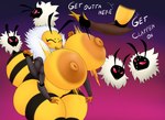 angry anthro areola arthropod bee big_areola big_breasts big_nipples breast_slap breasts eyes_closed female group hi_res huge_areola huge_breasts huge_nipples hymenopteran insect nightmare-arts nipples nude short_stack slap