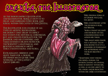 anthro beak elderly fangs gown multi_limb renaissance_architecture renaissance_clothing speech_bubble teeth text skekla_(artist) the_dark_crystal skekla_the_illustrator alien skeksis comic english_text hi_res model_sheet herm_(lore)