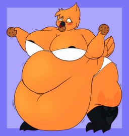 anthro areola areola_slip belly belly_on_ground belly_overhang big_belly big_breasts biped black_areola black_markings blush bra breasts clothed clothing cookie eating feathers female female_anthro food hair holding_cookie holding_food holding_object huge_belly leg_markings looking_down looking_down_at_self markings morbidly_obese morbidly_obese_anthro morbidly_obese_female obese obese_anthro obese_female orange_body orange_feathers orange_hair orange_tail overweight overweight_anthro overweight_female panties red_blush socks_(marking) solo tail underwear underwear_only white_bra white_clothing white_panties white_underwear strawberrymilkdog avian bird 2023 hi_res