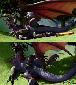 duo extreme_size_difference female female_feral female_pred feral forest genitals larger_female larger_feral larger_pred light lying male male/female nude on_side plant presenting presenting_vulva size_difference smaller_human smaller_male sunlight tree unbirthing vaginal vore vulva hakhop blizzard_entertainment mythology warcraft alexstrasza dragon human mammal mythological_creature mythological_scalie scalie 2026 3d_(artwork) blender_(artwork) blender_cycles_(artwork) comic digital_media_(artwork) hi_res