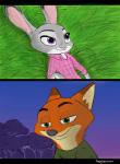 anthro clothed clothing duo female grass male plant frava8 disney zootopia judy_hopps nick_wilde canid canine fox lagomorph leporid mammal rabbit red_fox true_fox 2017 absurd_res comic hi_res